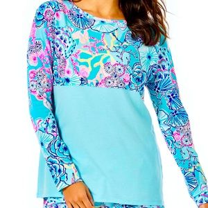 Lilly Pulitzer Turquoise Floral-Print Long Sleeve Top - EUC